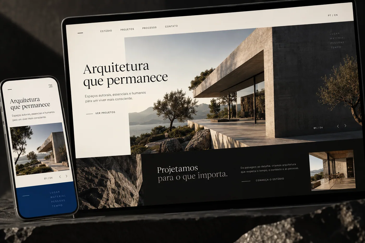 Conceito de site responsivo para um estúdio de arquitetura